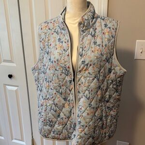 Coldwater Creek Floral Quilted Vest - Light Blue and Orange